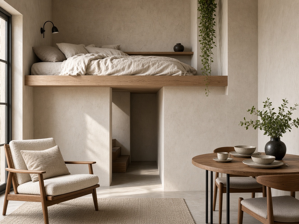 Airy short-stay loft styled for listing photography.